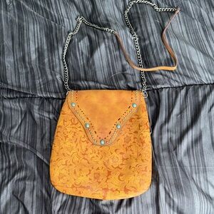 Elegant Orange Floral Crossbody Bag